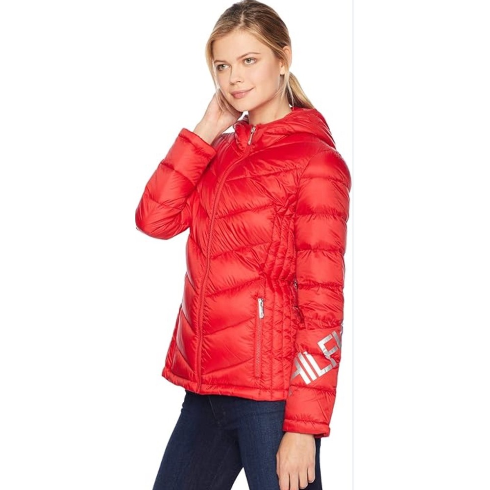 Tommy‎ Hilfiger Women's Red Packable Lightweight Hooded Puffer Jacket Size S